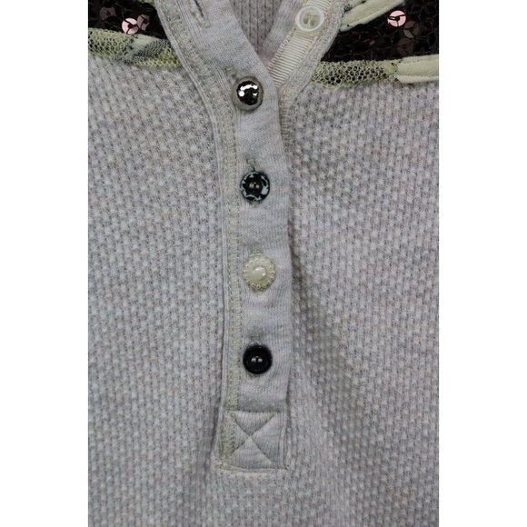 Free People Oatmeal Waffle Knit Long Sleeve Tunic-Sequins-Mix Match Buttons-Med. - Picture 3 of 10